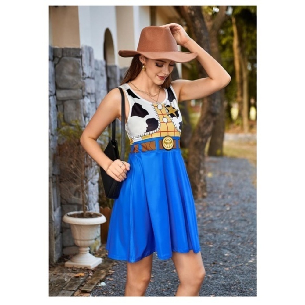 3/25$(Mix)Halloween Sexy Cowgirl Cow Print Western Costume Tank Dress S NWT
